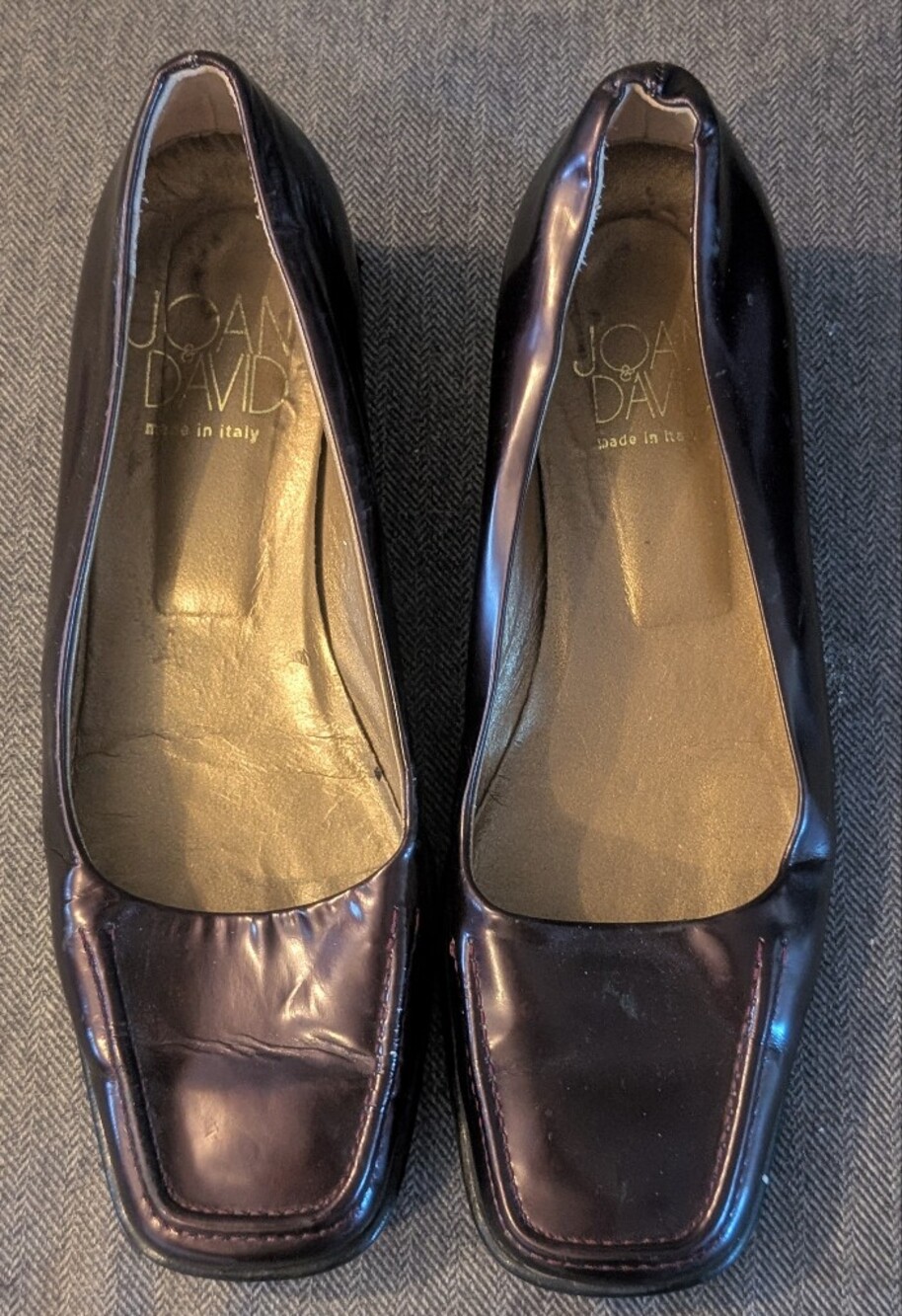 Joan & David Women's Patent Square-Toe Flats in Deep Plum